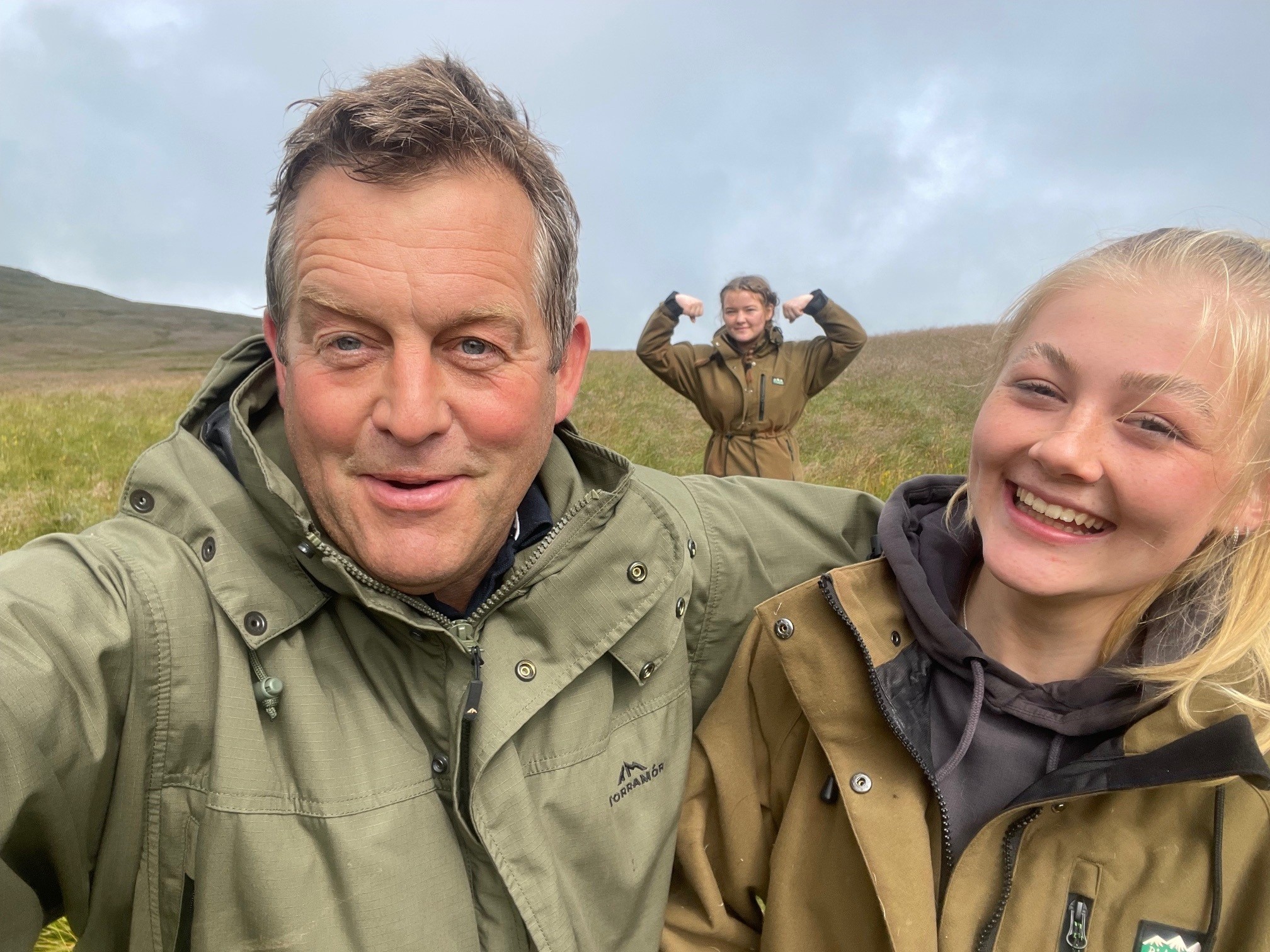James Rebanks and daughters on farm in Cumbria