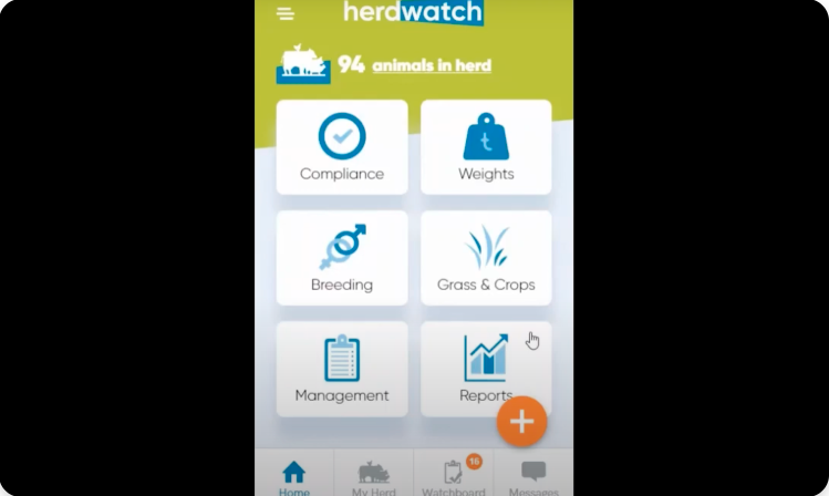 Herdwatch Cattle and Dairy home screen