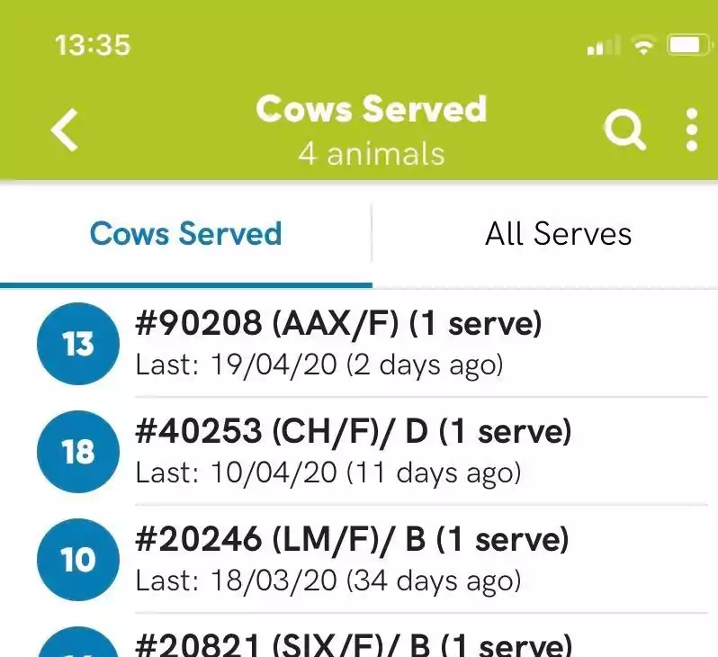 Cows served Herdwatch screen
